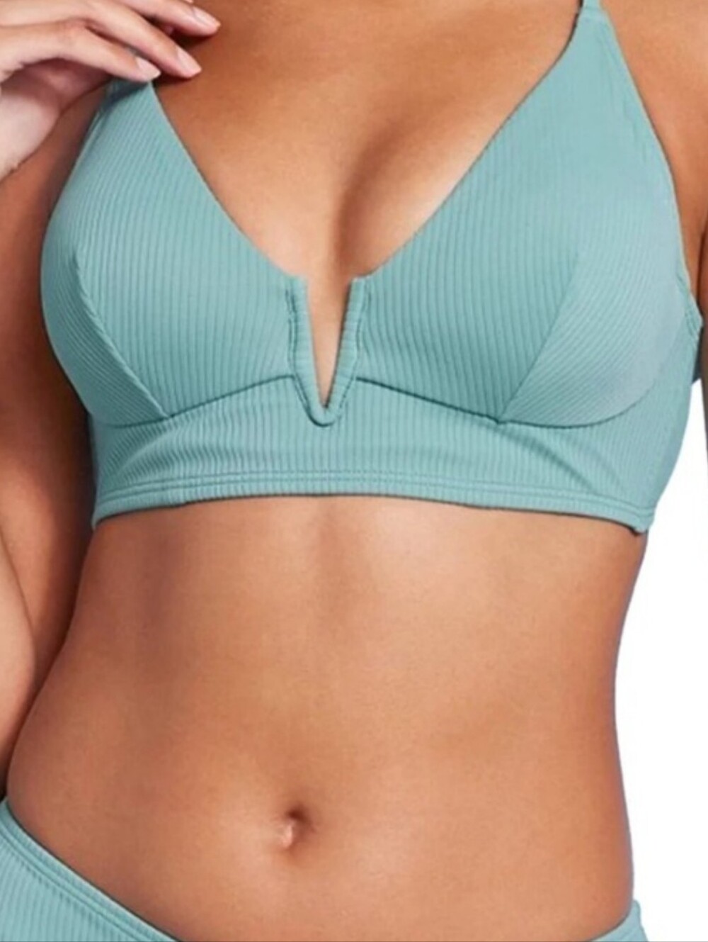 Women's Ribbed Longline V-Wire Bikini Top - Shade & Shore Green 36D